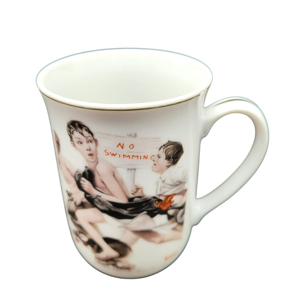 Norman Rockwell No Swimming 1921 The Saturday Evening Post Ceramic Mug White